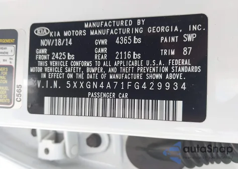 2015 Kia Optima Ex z USA, uszkodzony, nr VIN 5XXGN4A71FG429934